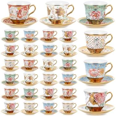 Imagem de Teenyyou Conjunto de 36 xícaras de chá e pires decorações de chá de porcelana floral 153 g presente britânico para mulheres, festa de aniversário, igreja e dia das mães (estilo elegante)
