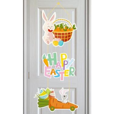 Imagem de Decoração de Páscoa - Decoração Encantadora Para Festas De Primavera - Placas de Porta para Feliz Páscoa com Cordas | Para Interior Exterior Casa de Campo Janela Parede Lareira
