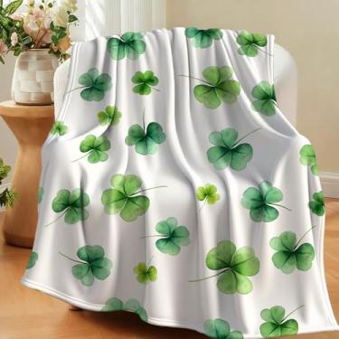 Imagem de Cobertor de Dia de São Patrício em aquarela trevo verde trevo irlandês macio aconchegante cobertor de flanela para cama, sofá, poltrona, decoração de casa 127 x 152 cm