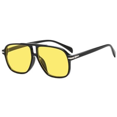 Imagem de Óculos de Sol Unissex com Armação Grossa e Ponte Dupla, Proteção UV400, Ideais para Esportes ao Ar Livre, Corrida e Ciclismo, nas Cores Preto e Amarelo.
