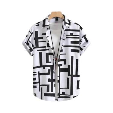 Imagem de Camisas Havaianas Masculinas De Manga Curta Com Estampa Em Patchwork 3