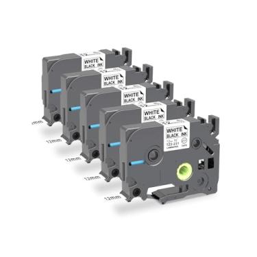 Imagem de Pacote com 5 fitas adesivas compatíveis com Brother P-Touch Fita adesiva branca laminada TZe-221 TZe221 Substituição para Brother P-Touch PT-D210 PT-D200 PT-H110 PT-D400 PT-1290 Etiquetadora