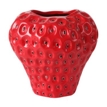 Imagem de Bothyi Vaso de mesa em formato de morango com flores secas, vaso moderno para arranjos florais, decorativo para cozinha, mesa de escritório, decoração de, Red M