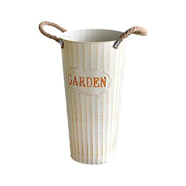 Imagem de Jectse Balde de Flores Secas de Ferro, Vaso de Chão Estilo Americano Vintage para Decoração de Casa Com Construção de Metal Resistente, Adequado para Pátio de Casamento Interno e (A)