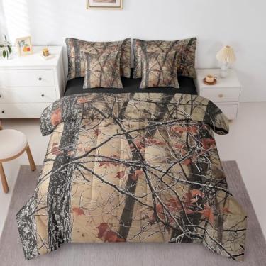 Imagem de Erosebridal Jogo de cama queen camuflado, rústico, ocidental, para meninos, adolescentes e adultos, cabana de fazenda em uma bolsa para decoração de quarto, conjunto de lençol de caça com edredom,