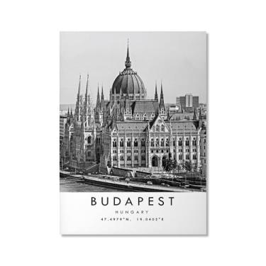 Imagem de Pôster de viagem preto e branco impressão paisagem da cidade do mundo pintura em tela Budapeste arte de parede decoração de casa (12 x 18 polegadas (30 x 45 cm), sem moldura)