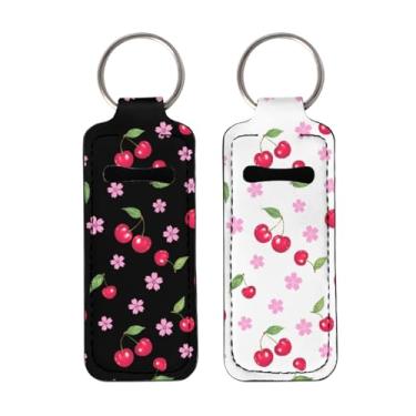 Imagem de 2 porta-chaves de batom para batom, pequenos presentes de Natal para mulheres - cereja preta e branca