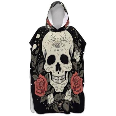 Imagem de Joisal Poncho de surfe trocador de roupão para banho de praia Adul toalhas com capuz leve dia dos mortos crânio de açúcar ponchos adultos para mulheres