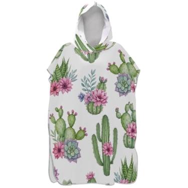Imagem de Joisal Poncho de surf absorvente para adultos trocador com capuz toalha de banho bonito cactos suculentas branco masculino poncho com capuz