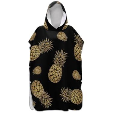 Imagem de Joisal Roupão de mudança de poncho de surfe para adultos toalha de banho com capuz plus size abacaxi dourado preto ponchos adultos para mulheres