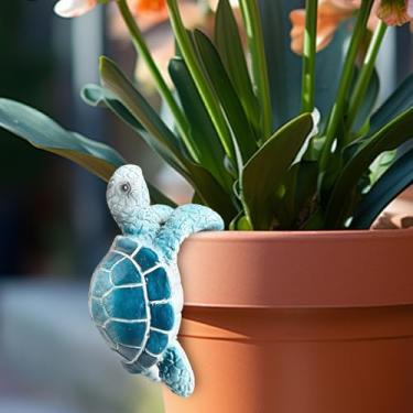 Imagem de Ksheria Decorações de plantador de tartaruga azul, figura de tartaruga de resina, gancho de vaso de plantas, estátua de escalada, gancho de vaso de flores, esculturas fofas de animais (tartaruga