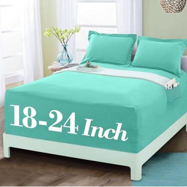 Imagem de Mocassi Lençol com elástico luxuoso 1800 de qualidade premium de hotel – Ultramacio, microfibra resistente a vincos, bolso extra profundo de 45 a 60 cm, lençol com elástico, solteiro, GG