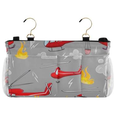 Imagem de TSENQUE Suporte para cama de dormitório, helicópteros vermelhos, cinza fogo, bolso de cabeceira, suporte para telefone de cabeceira