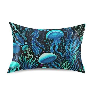 Imagem de Travesseiros Queen King Size Estética Azul Medusa Pontos Coloridos Cetim Fronha Linda Estampa Floral Refrescante para Cama de Casa Sofá King Size 101,6 cm x 50,8 cm