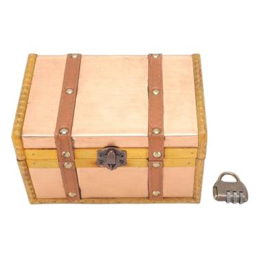 Imagem de BAFOVY Caixa de baú de Tesouro, Caixa de Armazenamento de Joias Antiga Retangular de Madeira Vintage, Com Trava Codificada para Anel de Colar de Pente