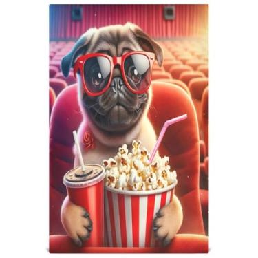 Imagem de Joisal Conjunto de toalha de prato de cozinha de desenho animado fofo cachorro pug vermelho toalha de mão chá decorativo pano de limpeza fofo absorvente macio 45 x 71 cm, 6 pacotes