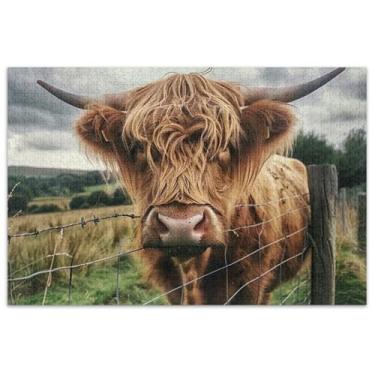 Imagem de Quebra-cabeças engraçados de vaca Highland para adultos, 1000 peças, natureza, decoração de casa, arte, quebra-cabeças coloridos, presentes de festa de elefante branco