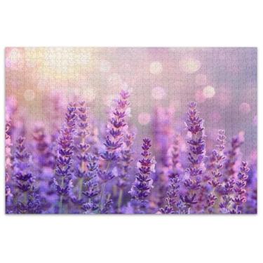 Imagem de Quebra-cabeça de campo lavanda flores roxas adultos 1000 peças pintura de arte família quebra-cabeça elefante branco presentes de festa