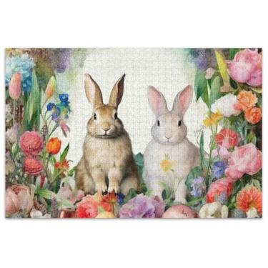 Imagem de Quebra-cabeça floral coelhinhos da páscoa 1000 peças para adultos decoração de arte mordaça presente amigos família jogos presentes