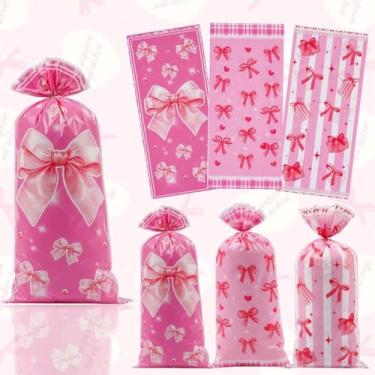 Imagem de LVZGCXPO Sacos de celofane Bow 50 peças lindos sacos de doces de plástico para embalagem de panificação, casamento, aniversário, decoração de festa (com gravata)