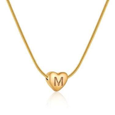 Imagem de Colar Personalizado Coração com Letra Inicial - Pingente Coração Pequeno A a Z em Banho de Ouro 18K ou Prata (Ouro,M)