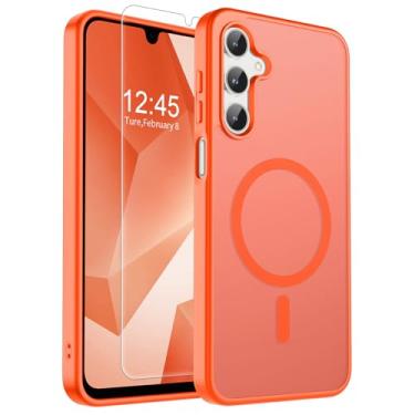 Imagem de SUPFINE Capa magnética para Samsung Galaxy A16 5G com protetor de tela, (compatível com MagSafe) (proteção contra quedas de grau militar) capa de telefone fina translúcida à prova de choque, laranja