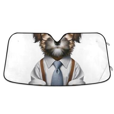 Imagem de Toldo de sol personalizado para cachorrinho fofo para para-brisa de carro Engraçado retrátil dobrável para-brisa automotivo guarda-sol animal floral L, 144,8 cm x 80 cm