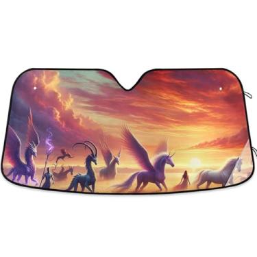 Imagem de Toldo de sol Monstros Cavalos Campo para Para-brisa de Carro Universal Retrátil Para-brisa Frontal Floral Animal M, 139.7 cm x 70.1 cm