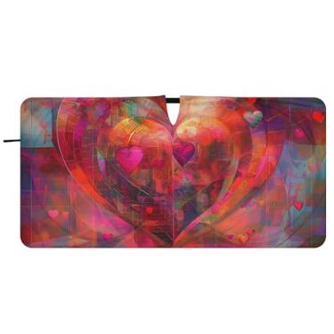 Imagem de Guarda-sol de carro personalizado coração intrincado arte digital para para-brisa bonito caminhão dobrável guarda-chuva de para-brisa automotivo, guarda-sol, 81 cm x 157 cm