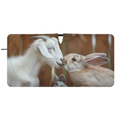 Imagem de Guarda-sol personalizado engraçado cabra coelho beijo para carro pára-brisa bonito caminhão dobrável guarda-chuva de para-brisa automotivo, guarda-sol, 81 cm x 157 cm