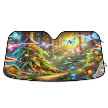 Imagem de Guarda-sol de carro verde floresta mágica para-brisa proteção UV janela frontal carro sombra solar para a maioria dos sedans SUV caminhão médio
