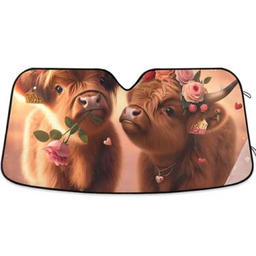 Imagem de Guarda-sol personalizado de vaca Highland para para-brisa de carro dobrável universal caminhão janela de carro para-brisa frontal P, 134,6 cm x 59,7 cm