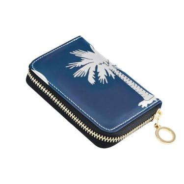 Imagem de Carteira pequena feminina com bloqueio de RFID, porta-cartões de crédito, carteira de couro com zíper bandeira do estado da Carolina do Sul