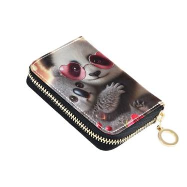 Imagem de Carteiras femininas de desenho animado com zíper em torno de 9 compartimentos para cartão de crédito e 2 compartimentos para dinheiro Sweet Panda Koala Love Vibes carteira masculina com bolso para