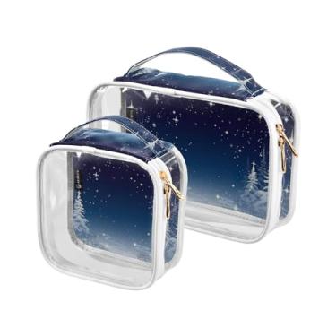 Imagem de GAIGEO Pacote com 2 sacos de maquiagem transparentes com estampa de folha, bolsa de viagem de plástico transparente, bolsas de viagem para viagens aéreas, Natal-2, one size