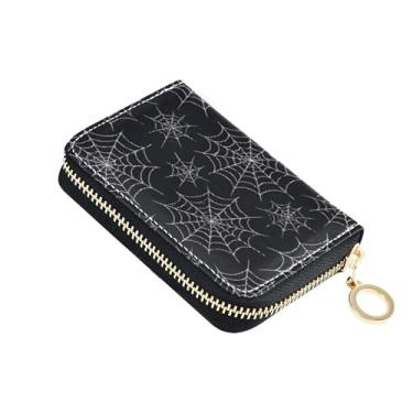 Imagem de Carteira feminina branca com teias de aranha preta, protetor de cartão de crédito, bloqueio de RFID, zíper ao redor do zíper, carteira de viagem com chaveiro