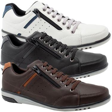 Imagem de Kit 3 Sapatênis Masculino Casual Gelo, Preto e Café Elástico e Zíper 750-Masculino