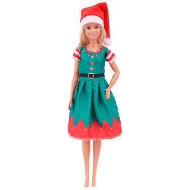 Imagem de Vestido De Princesa Com Casaco De Pelúcia Vermelho Para Boneca De 30Cm