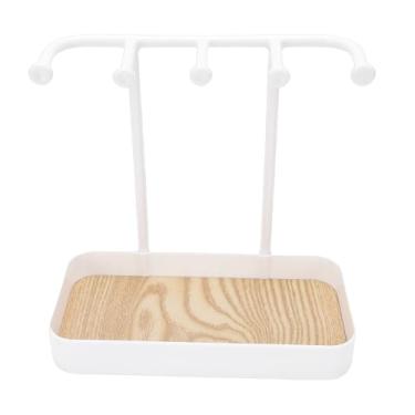 Imagem de ASHATA Suporte de Joias Multifuncional, Suporte de Pulseira de Colar Com Bandeja de Anéis de Brincos, Organizador de de Joias para Exibição e Armazenamento, Decoração Estética (Branca)