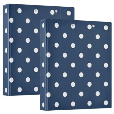 Imagem de Pasta de receitas com 3 anéis de bolinhas brancas, azul marinho, 3 argolas grandes, pacote com 2 fichários de plástico com 3 anéis