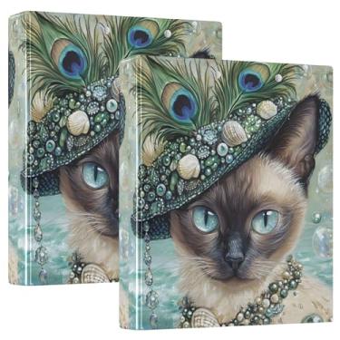 Imagem de Chapéu de penas de gato siamês vintage personalizado, 3 anéis, fichários de 3 cm, comporta 200 folhas, fichário de prancheta, anel redondo, fichário resistente, 31,5 x 27 x 6 cm, 1 pacote