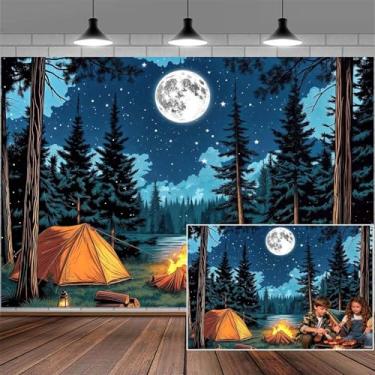 Imagem de Pano de fundo para fotografia de acampamento de 3,5 x 2,3 m, aventura ao ar livre, viagem, férias, férias, tema trailer, faixa de campista, cenário de floresta, primavera, tendas infantis, chá de bebê