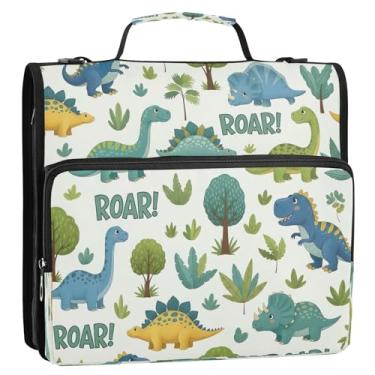 Imagem de Linda bolsa organizadora de fichário com zíper azul de dinossauros com alça de ombro, pasta de portfólio de 3 anéis D de 3 cm comporta 500 folhas para escola, escritório, viagens