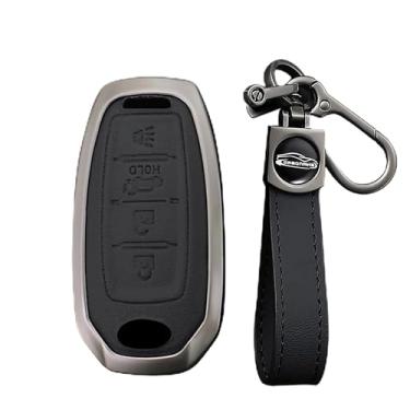 Imagem de KUNIO Capa de porta-chaves de carro compatível com Infiniti Q50 Q60 QX50 QX55 QX60 2023 2024 2025 EX25 EX35 FX45 Porta-chaves de couro PU chaveiro chaveiro acessórios de carro chaveiro preto longo