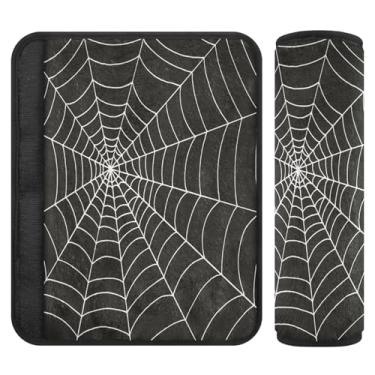 Imagem de Teia de aranha branca preta macia almofada de cinto de segurança, acolchoada com algodão, capas de alça de carrinho de bebê, almofadas de cinto de segurança de carro para crianças