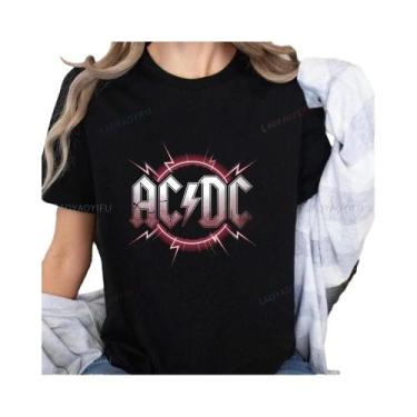 Imagem de Camiseta De Algodão Estampada Retro Da Banda ACDC Para Mulheres, Tendê