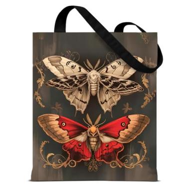 Imagem de QYCFDXD Sacola vintage gótica de lona para mulheres mariposas Dark Academia Estética reutilizável bolsa de ombro para compras de supermercado, viagens, trabalho, praia