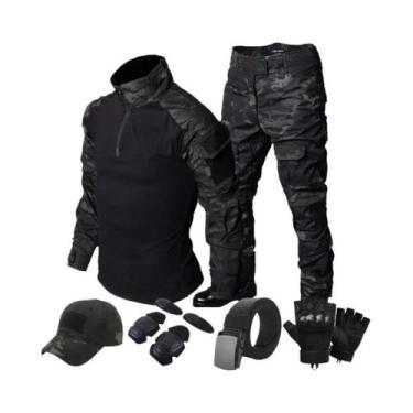 Imagem de Conjunto Tático Masculino Camuflado Preto Com Top De Combate Com Zíper