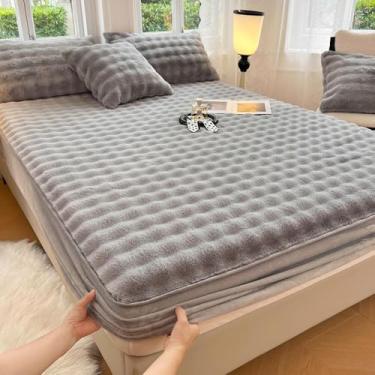 Imagem de Capa de colchão tingido de flanela quente, lençol com elástico, protetor de colchão espesso, canto elástico completo com design que fica no lugar, lavável, para proteção completa da cama - cor 01||200
