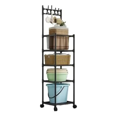 Imagem de Prateleira multifuncional de cozinha com cinco níveis e ganchos. (Preto)